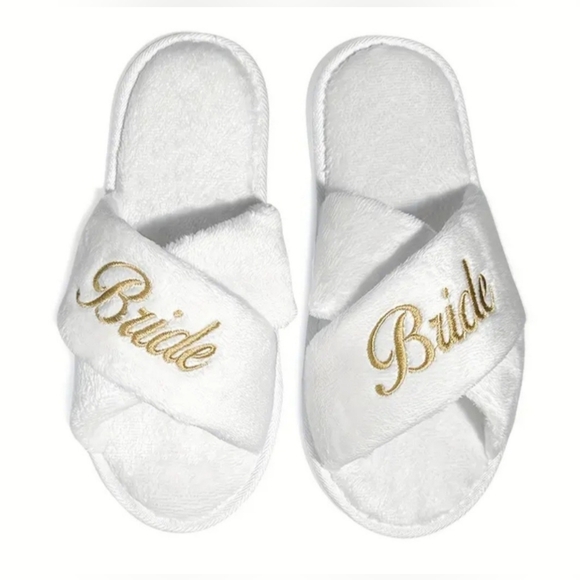 New, Bride slippers white gold embroidered womens one size fits most wedding - Picture 11 of 12